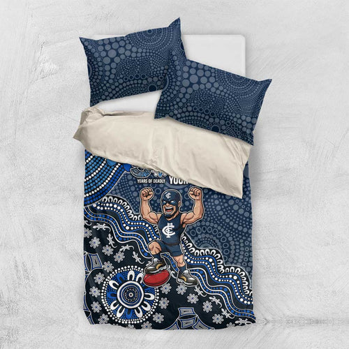 Personalized Carlton Blues Football Mascot Bedding Set Aboriginal Dot Art Style Vibrant Indigenous Pattern Design