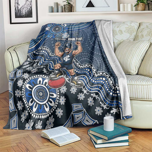 Personalized Carlton Blues Football Mascot Blanket Aboriginal Dot Art Style Vibrant Indigenous Pattern Design
