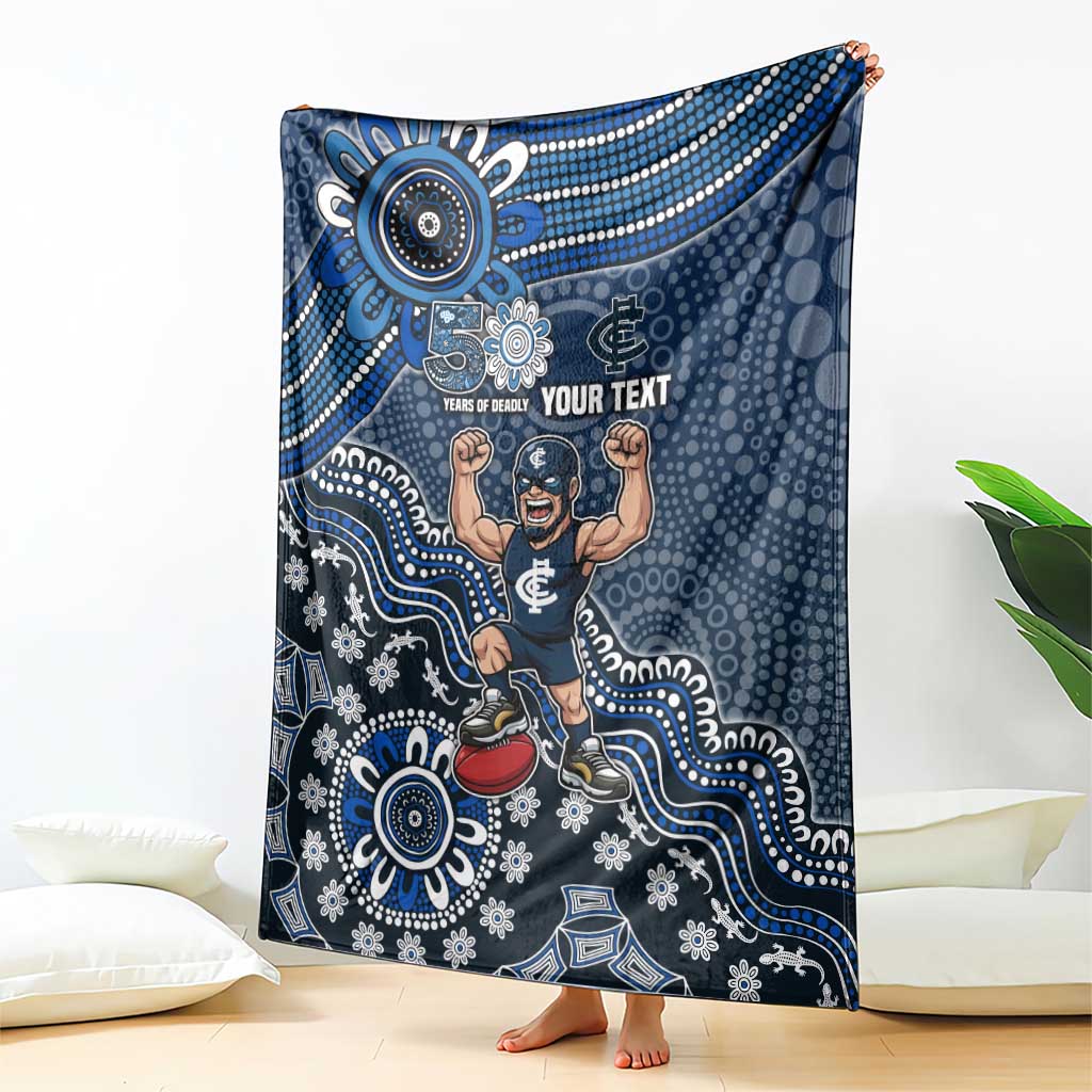 Personalized Carlton Blues Football Mascot Blanket Aboriginal Dot Art Style Vibrant Indigenous Pattern Design