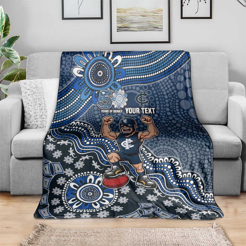 Personalized Carlton Blues Football Mascot Blanket Aboriginal Dot Art Style Vibrant Indigenous Pattern Design