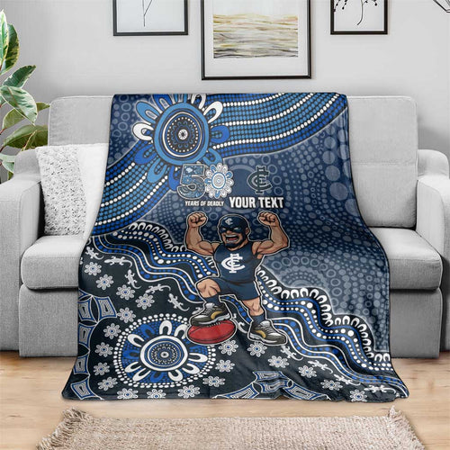 Personalized Carlton Blues Football Mascot Blanket Aboriginal Dot Art Style Vibrant Indigenous Pattern Design