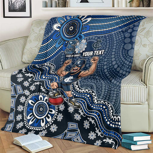 Personalized Carlton Blues Football Mascot Blanket Aboriginal Dot Art Style Vibrant Indigenous Pattern Design