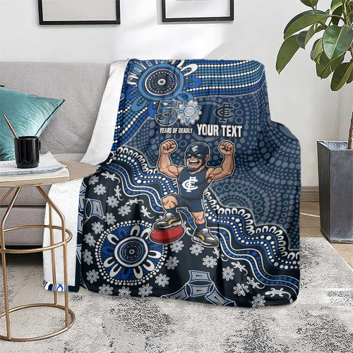 Personalized Carlton Blues Football Mascot Blanket Aboriginal Dot Art Style Vibrant Indigenous Pattern Design