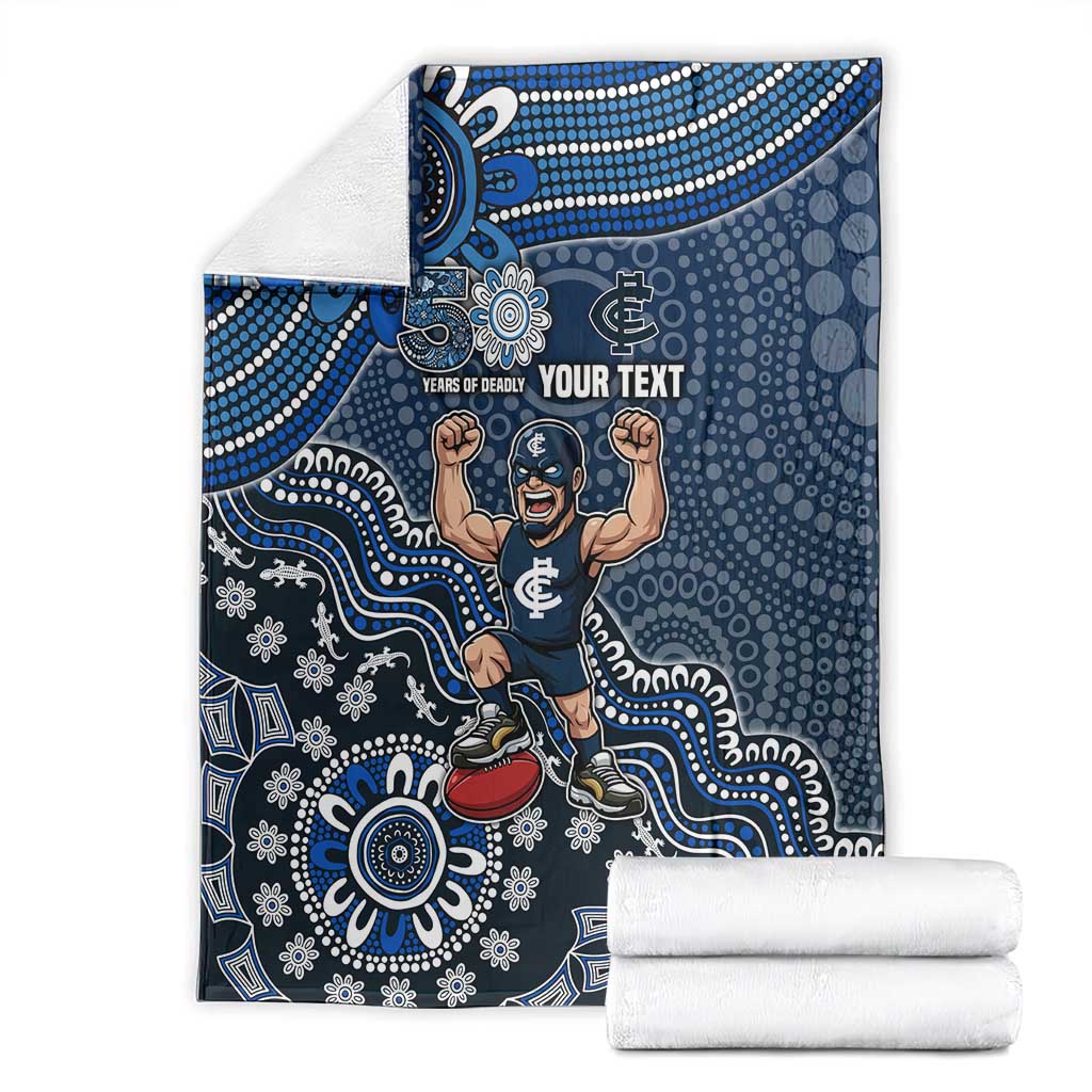 Personalized Carlton Blues Football Mascot Blanket Aboriginal Dot Art Style Vibrant Indigenous Pattern Design