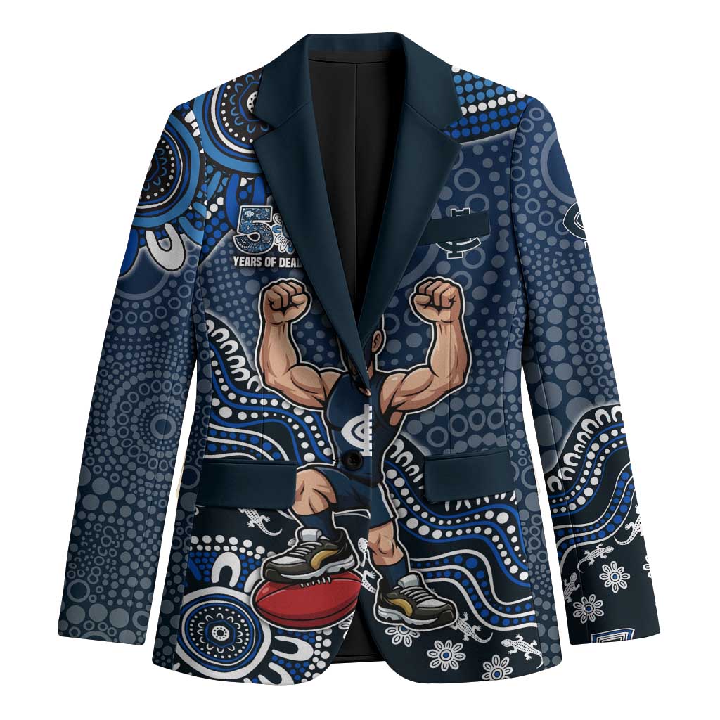 Personalized Carlton Blues Football Mascot Blazer Aboriginal Dot Art Style Vibrant Indigenous Pattern Design