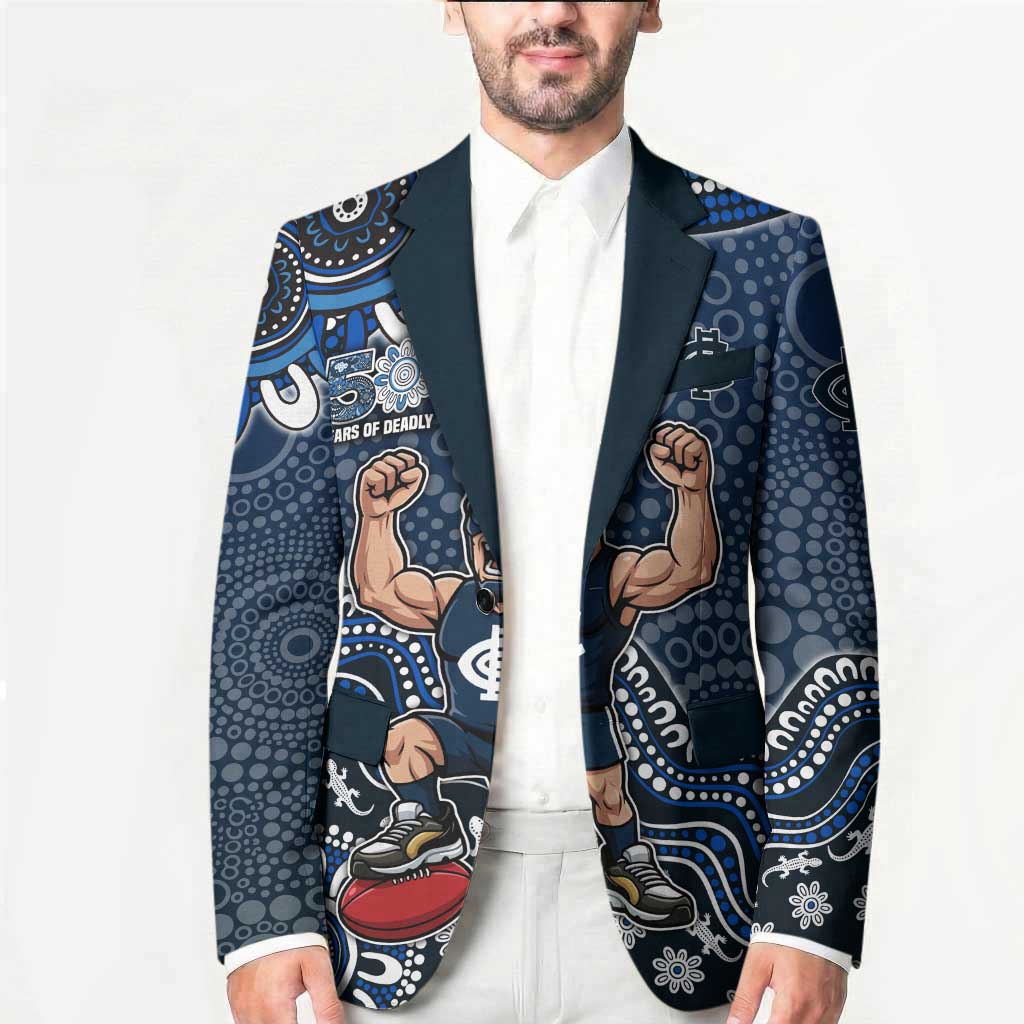 Personalized Carlton Blues Football Mascot Blazer Aboriginal Dot Art Style Vibrant Indigenous Pattern Design
