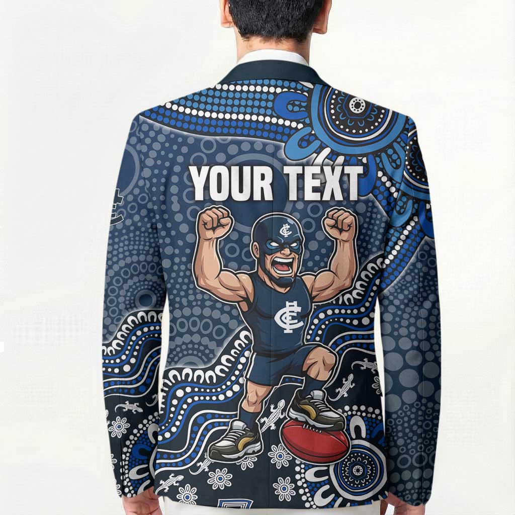 Personalized Carlton Blues Football Mascot Blazer Aboriginal Dot Art Style Vibrant Indigenous Pattern Design