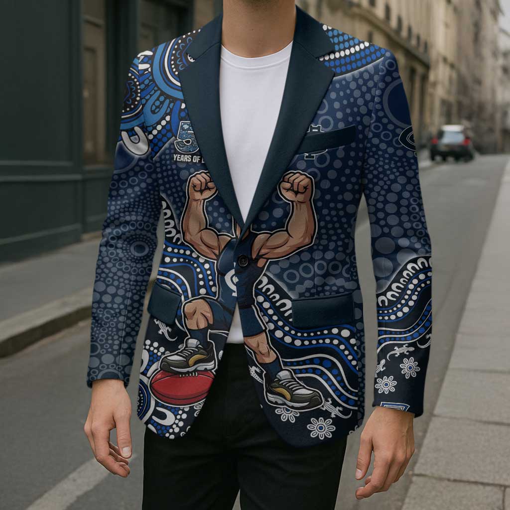 Personalized Carlton Blues Football Mascot Blazer Aboriginal Dot Art Style Vibrant Indigenous Pattern Design