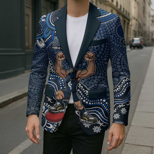 Personalized Carlton Blues Football Mascot Blazer Aboriginal Dot Art Style Vibrant Indigenous Pattern Design