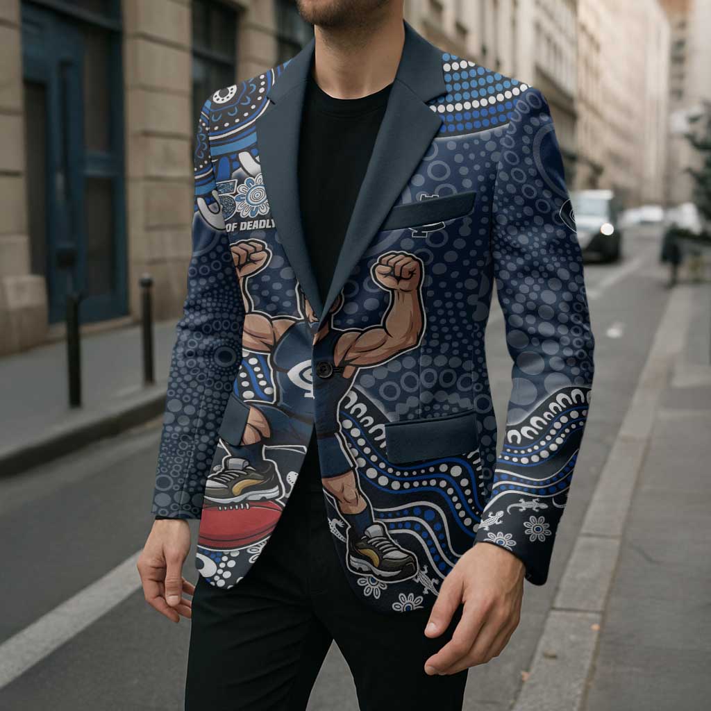 Personalized Carlton Blues Football Mascot Blazer Aboriginal Dot Art Style Vibrant Indigenous Pattern Design