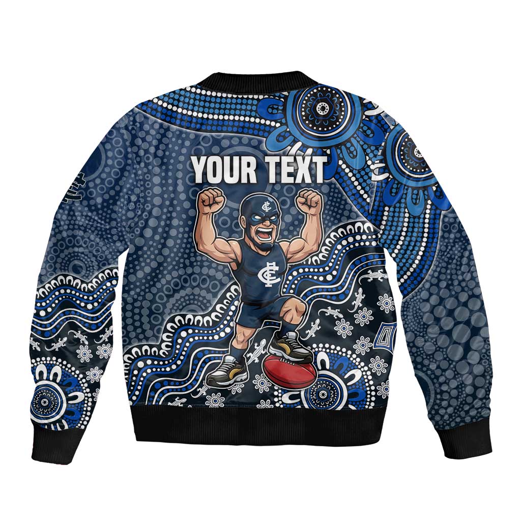 Personalized Carlton Blues Football Mascot Bomber Jacket Aboriginal Dot Art Style Vibrant Indigenous Pattern Design