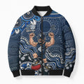 Personalized Carlton Blues Football Mascot Bomber Puffer Jacket Aboriginal Dot Art Style Vibrant Indigenous Pattern Design