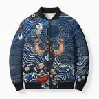 Personalized Carlton Blues Football Mascot Bomber Puffer Jacket Aboriginal Dot Art Style Vibrant Indigenous Pattern Design