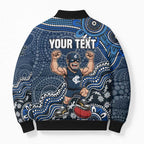 Personalized Carlton Blues Football Mascot Bomber Puffer Jacket Aboriginal Dot Art Style Vibrant Indigenous Pattern Design