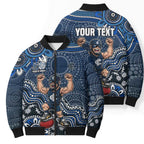 Personalized Carlton Blues Football Mascot Bomber Puffer Jacket Aboriginal Dot Art Style Vibrant Indigenous Pattern Design