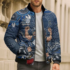 Personalized Carlton Blues Football Mascot Bomber Puffer Jacket Aboriginal Dot Art Style Vibrant Indigenous Pattern Design