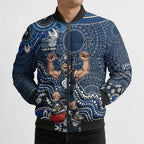 Personalized Carlton Blues Football Mascot Bomber Puffer Jacket Aboriginal Dot Art Style Vibrant Indigenous Pattern Design