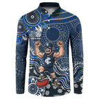 Personalized Carlton Blues Football Mascot Button Sweatshirt Aboriginal Dot Art Style Vibrant Indigenous Pattern Design