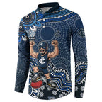 Personalized Carlton Blues Football Mascot Button Sweatshirt Aboriginal Dot Art Style Vibrant Indigenous Pattern Design