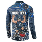 Personalized Carlton Blues Football Mascot Button Sweatshirt Aboriginal Dot Art Style Vibrant Indigenous Pattern Design