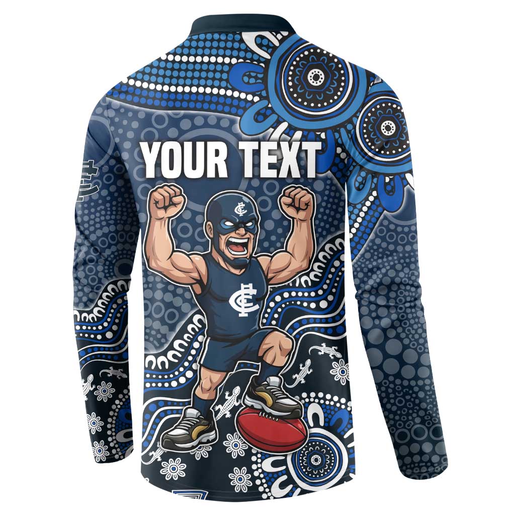 Personalized Carlton Blues Football Mascot Button Sweatshirt Aboriginal Dot Art Style Vibrant Indigenous Pattern Design