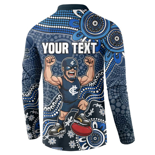 Personalized Carlton Blues Football Mascot Button Sweatshirt Aboriginal Dot Art Style Vibrant Indigenous Pattern Design