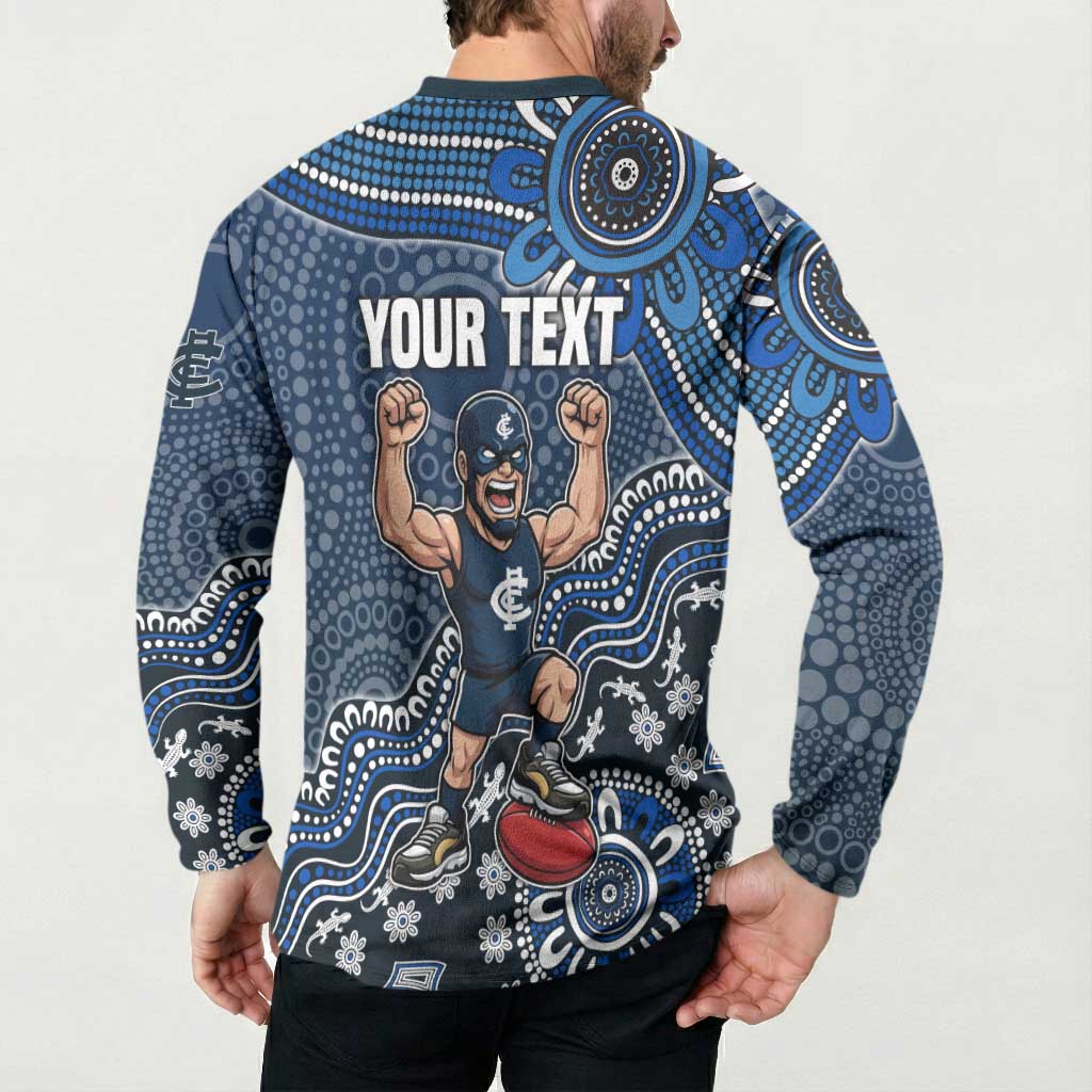 Personalized Carlton Blues Football Mascot Button Sweatshirt Aboriginal Dot Art Style Vibrant Indigenous Pattern Design