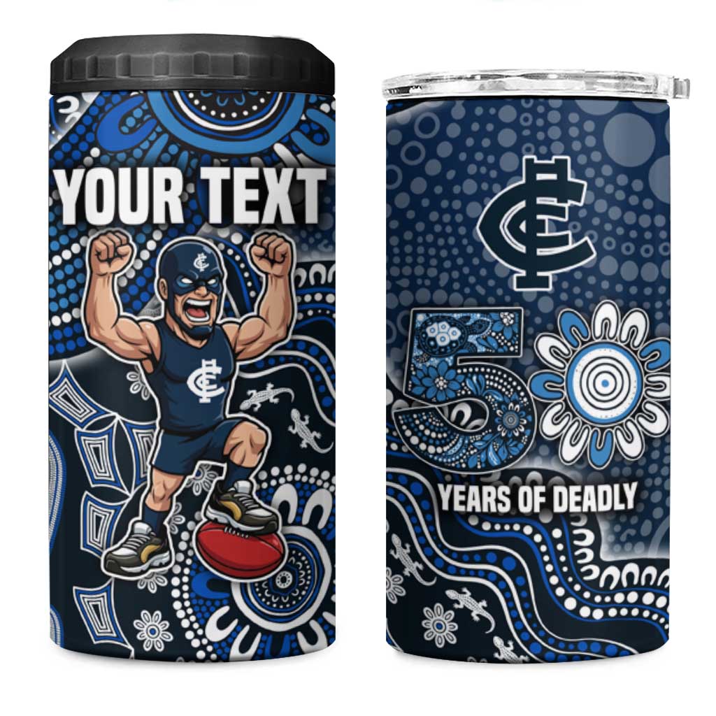 Personalized Carlton Blues Football Mascot 4 in 1 Can Cooler Tumbler Aboriginal Dot Art Style Vibrant Indigenous Pattern Design