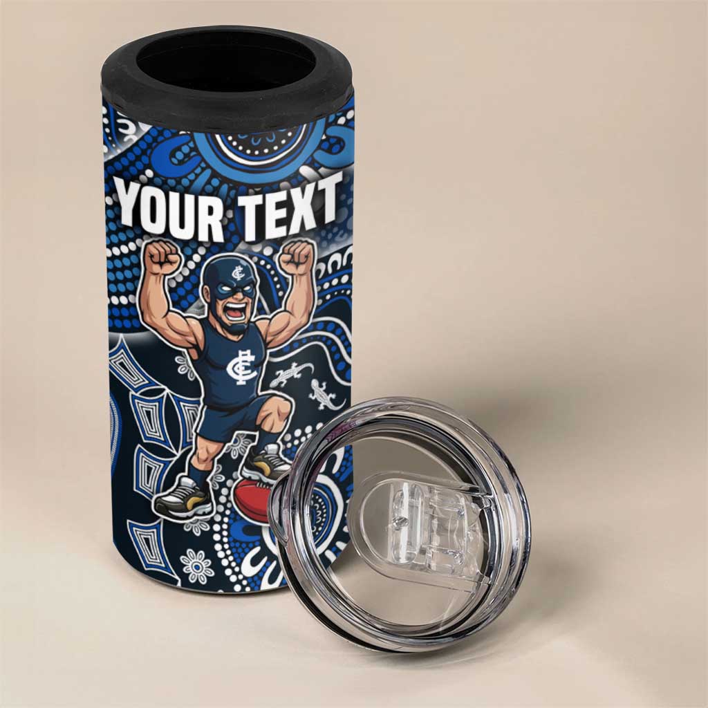 Personalized Carlton Blues Football Mascot 4 in 1 Can Cooler Tumbler Aboriginal Dot Art Style Vibrant Indigenous Pattern Design