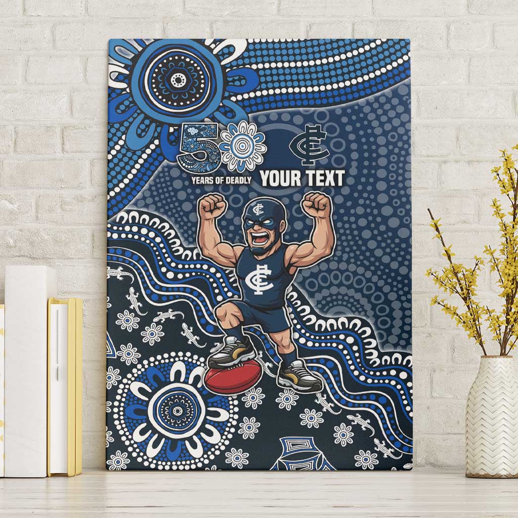 Personalized Carlton Blues Football Mascot Canvas Wall Art Aboriginal Dot Art Style Vibrant Indigenous Pattern Design