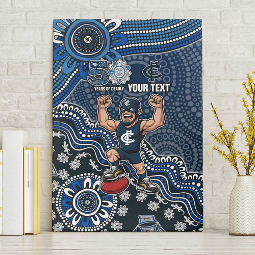 Personalized Carlton Blues Football Mascot Canvas Wall Art Aboriginal Dot Art Style Vibrant Indigenous Pattern Design