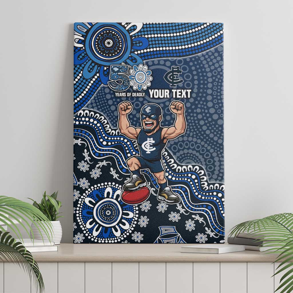 Personalized Carlton Blues Football Mascot Canvas Wall Art Aboriginal Dot Art Style Vibrant Indigenous Pattern Design