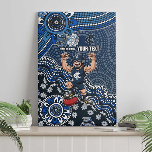 Personalized Carlton Blues Football Mascot Canvas Wall Art Aboriginal Dot Art Style Vibrant Indigenous Pattern Design