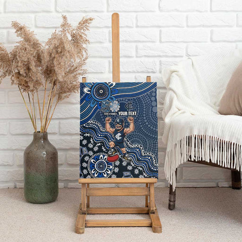 Personalized Carlton Blues Football Mascot Canvas Wall Art Aboriginal Dot Art Style Vibrant Indigenous Pattern Design