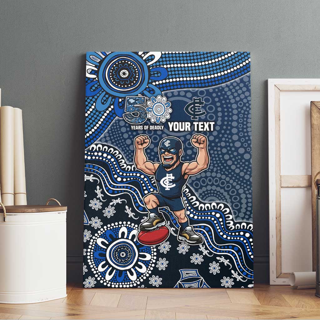 Personalized Carlton Blues Football Mascot Canvas Wall Art Aboriginal Dot Art Style Vibrant Indigenous Pattern Design