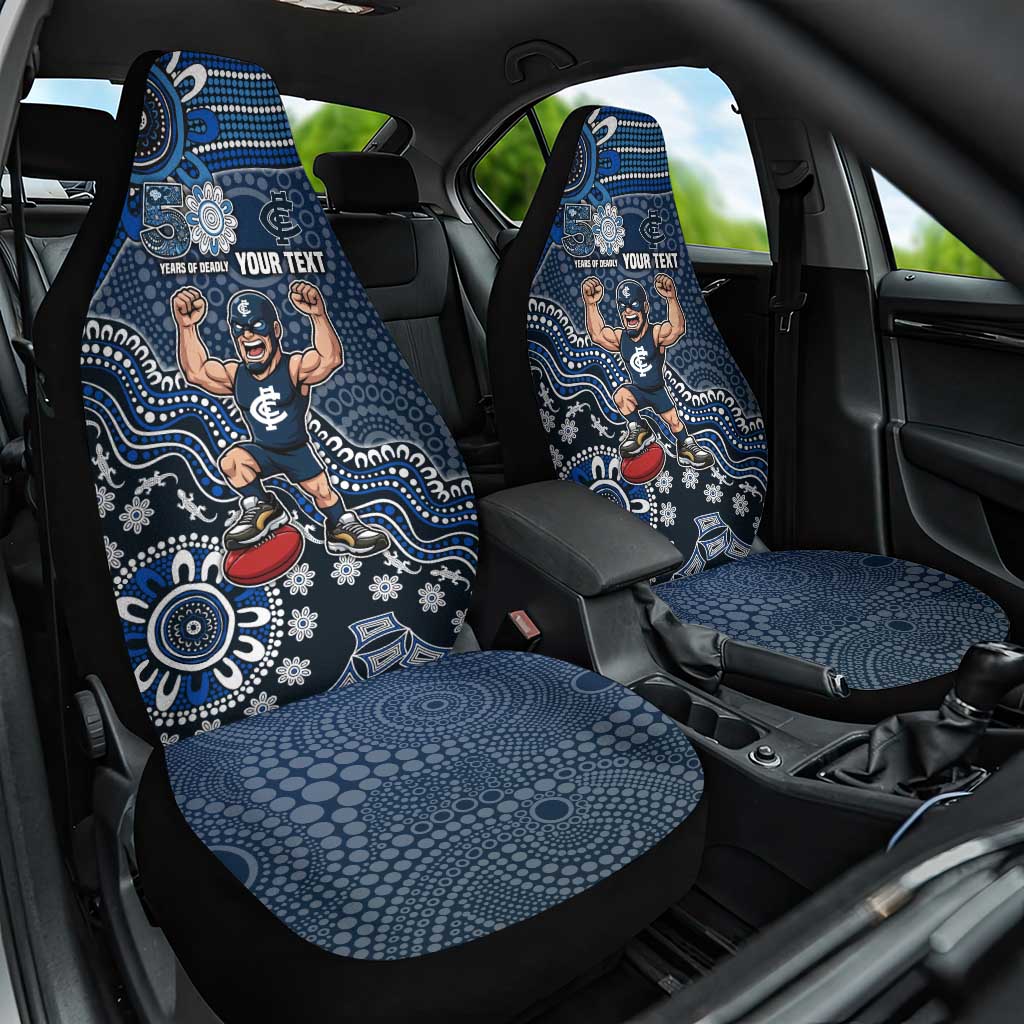 Personalized Carlton Blues Football Mascot Car Seat Cover Aboriginal Dot Art Style Vibrant Indigenous Pattern Design