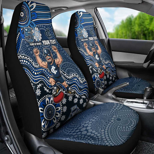 Personalized Carlton Blues Football Mascot Car Seat Cover Aboriginal Dot Art Style Vibrant Indigenous Pattern Design