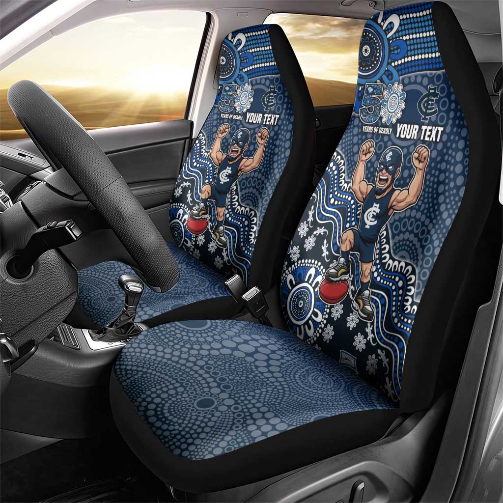 Personalized Carlton Blues Football Mascot Car Seat Cover Aboriginal Dot Art Style Vibrant Indigenous Pattern Design