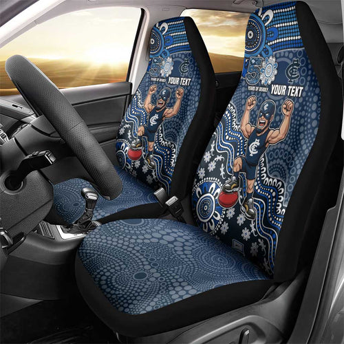 Personalized Carlton Blues Football Mascot Car Seat Cover Aboriginal Dot Art Style Vibrant Indigenous Pattern Design