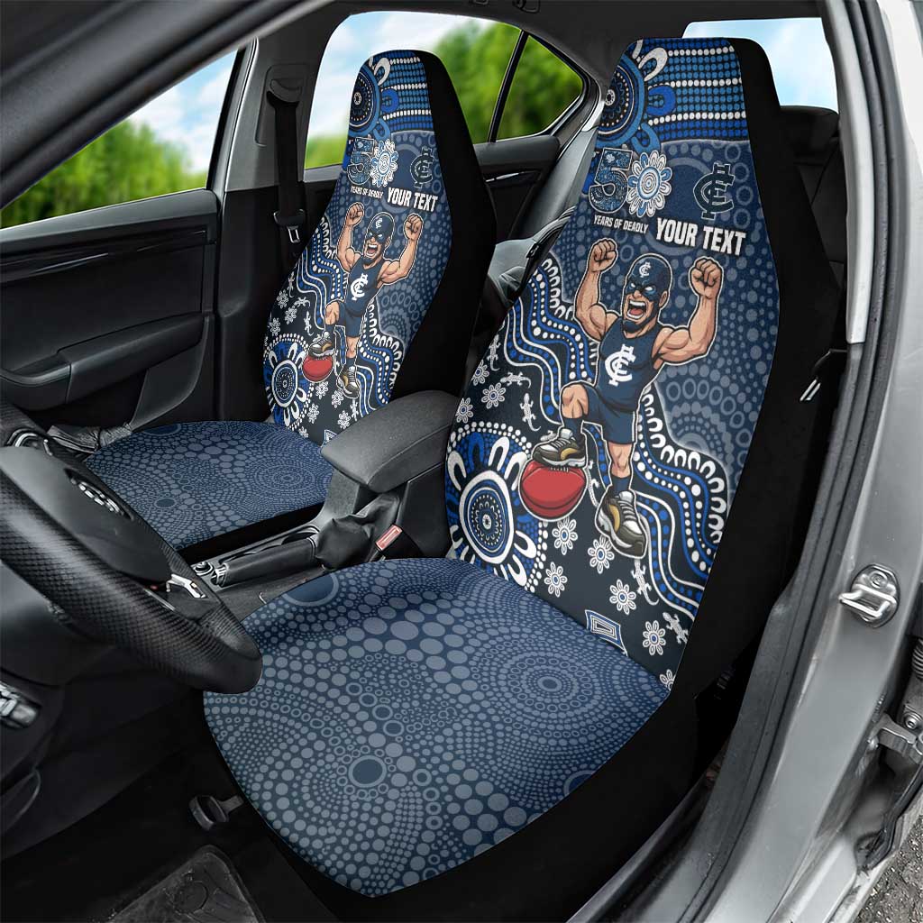 Personalized Carlton Blues Football Mascot Car Seat Cover Aboriginal Dot Art Style Vibrant Indigenous Pattern Design