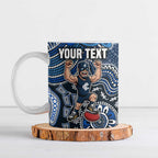 Personalized Carlton Blues Football Mascot Ceramic Mug Aboriginal Dot Art Style Vibrant Indigenous Pattern Design