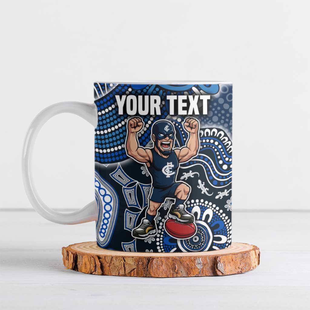 Personalized Carlton Blues Football Mascot Ceramic Mug Aboriginal Dot Art Style Vibrant Indigenous Pattern Design