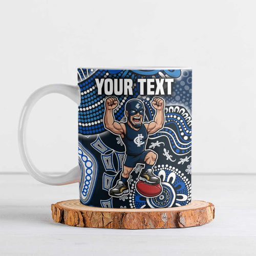 Personalized Carlton Blues Football Mascot Ceramic Mug Aboriginal Dot Art Style Vibrant Indigenous Pattern Design