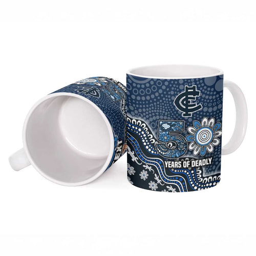 Personalized Carlton Blues Football Mascot Ceramic Mug Aboriginal Dot Art Style Vibrant Indigenous Pattern Design