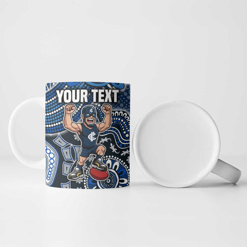 Personalized Carlton Blues Football Mascot Ceramic Mug Aboriginal Dot Art Style Vibrant Indigenous Pattern Design