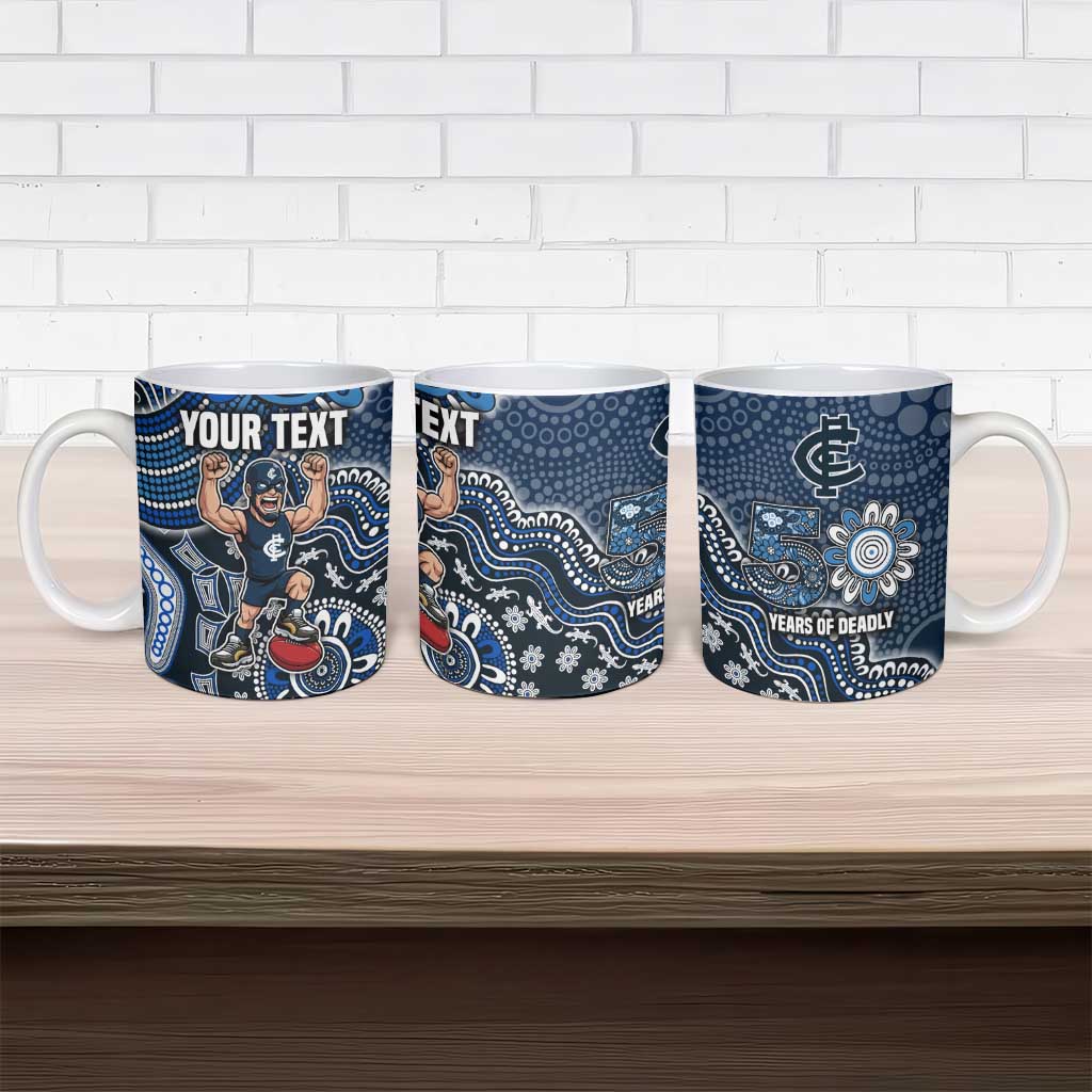 Personalized Carlton Blues Football Mascot Ceramic Mug Aboriginal Dot Art Style Vibrant Indigenous Pattern Design