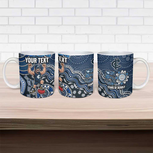 Personalized Carlton Blues Football Mascot Ceramic Mug Aboriginal Dot Art Style Vibrant Indigenous Pattern Design