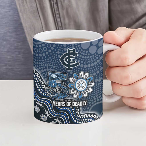 Personalized Carlton Blues Football Mascot Ceramic Mug Aboriginal Dot Art Style Vibrant Indigenous Pattern Design