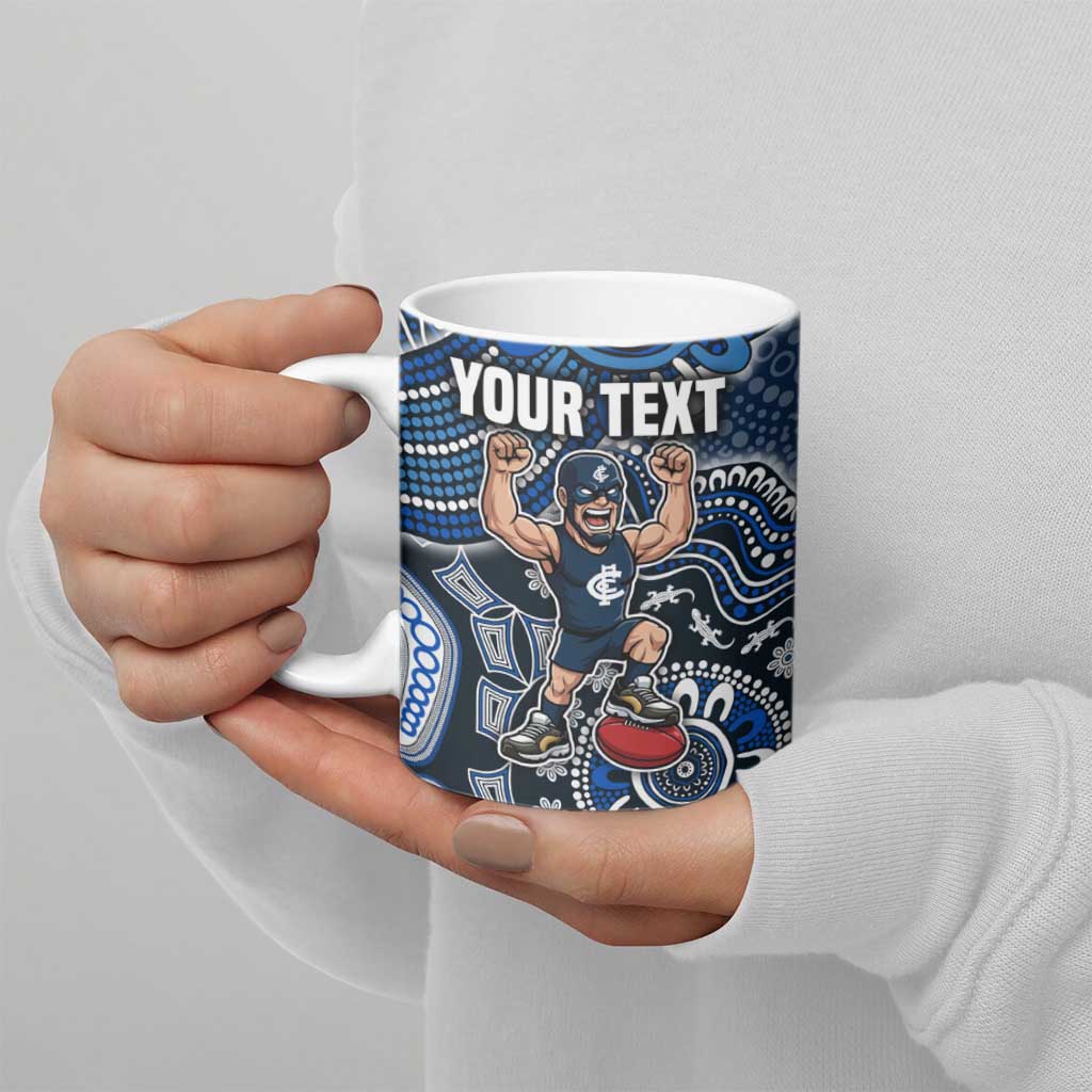 Personalized Carlton Blues Football Mascot Ceramic Mug Aboriginal Dot Art Style Vibrant Indigenous Pattern Design
