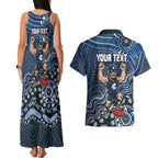 Personalized Carlton Blues Football Mascot Couples Matching Tank Maxi Dress and Hawaiian Shirt Aboriginal Dot Art Style Vibrant Indigenous Pattern Design